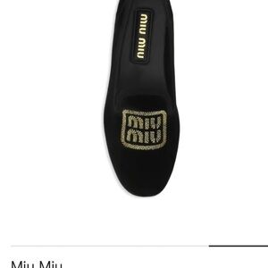 Miu Miu Black Flats with Gold Embroidery- velvet smoking loafers size 40